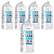CHEF CLEAN 淨毒五郎 蔬果清潔劑補充罐, ECOCERT認證, 植物性原料, 食品洗劑等級, 奶瓶可用, 醫師推薦, 蔬果清潔首選, 1L, 5瓶