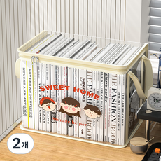 순잠 접이식 대형 손잡이형 카툰 디자인 수납박스, SWEET HOME, 2개