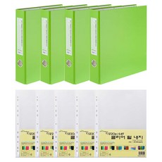 ECO Chungwoon D型3孔活頁夾 環保 5公分厚 A4活頁夾 淺綠色 4入 + 透明補充頁 20張 5入, 1組