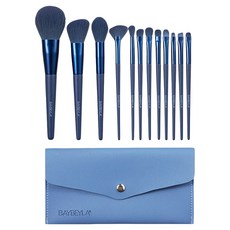 BAYBEYLA 貝貝拉 柔毛木柄套刷12件組 附皮革信封包 0.07mm, 煙燻藍, 1組