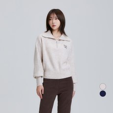 NEDRY 女款可愛字母羊毛混紡半拉鍊毛衣