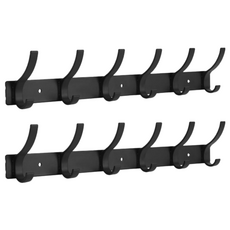 AHOYE 壁掛免釘高低雙排無痕掛勾 多功能收納掛衣架, 黑色, 2個