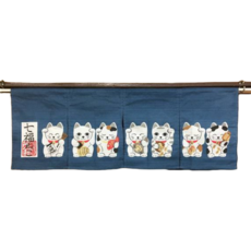 諾倫 七隻幸運貓門簾 85 x 30cm 可愛招財貓設計 帶來好運, 海軍藍, 1入