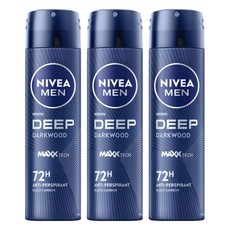 NIVEA 妮維雅 男士止汗爽身噴霧 深極炭系列 清新魅力, 150ml, 3瓶