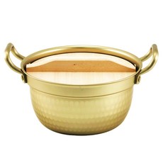 hokua 北陸 錘目紋雙耳湯鍋 附木蓋, 15.5cm, 金色, 1組