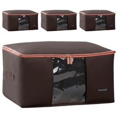 Reddot 紅點生活 600D牛津布棉被收納袋 大容量衣物整理箱 防塵收納, 60 x 40 x 30cm, 咖啡色, 4個