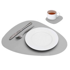 제이더블유 조약돌 양면 테이블매트 + 티코스터 세트, 그레이, 테이블매트 (42 x 34 cm) , 티코스터 (13.5 x 11 cm), 1개