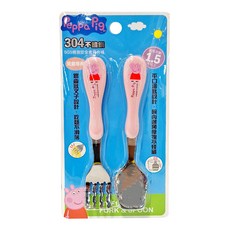 Peppa Pig 粉紅豬小妹 造型不鏽鋼餐具組, 304不鏽鋼, 適用年齡1.5歲以上, 粉色 PP68141a, 叉子 + 湯匙, 1組