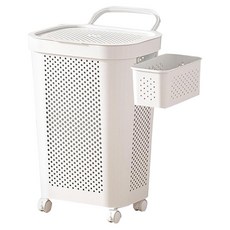 艾米購物 帶輪大容量洗衣籃 附內衣籃 + 萬向輪 + 把手 輕鬆收納全家人的換洗衣物, 白色