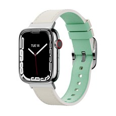 케이안 애플워치 호환 리버서블 가죽 스트랩 시계줄 밴드, 민트 + 크림, 1개