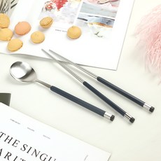 Bogen 韓國製方形雙色緞面餐具組, 藍色, 湯匙 + 筷子, 1套