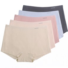 PANTONE 彩通 女性舒適短版無痕四角內褲5件組, 米色, 淺粉色, 粉紅色, 藍色, 深灰色