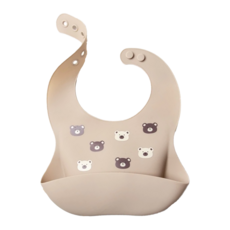 愛北鼻 防油防水矽膠圍兜 萌趣小熊 六扣3D款,柔軟舒適,方便攜帶, 1個