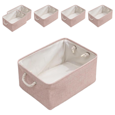 妃妃嚴選 加厚亞麻收納籃, 大(41 x 32 x 21cm), 粉色, 6個