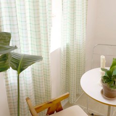 BAZAAR 棉質格紋窗簾, 150 x 150cm, 綠色格紋