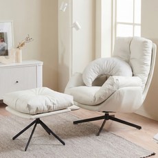 멜랑 실리콘레더 360도 회전 1인용 소파 + 반달 쿠션 1p + 풋스툴 세트 방문설치, 아이보리, 1세트