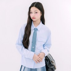 applepink 女童寬鬆版丹寧領帶鏈條襯衫 U162