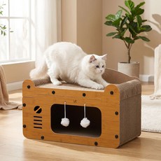 딩동펫 고양이 일체형 숨숨 하우스형 스크래쳐, 우드, 1개