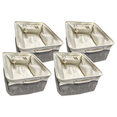 妃妃嚴選 加厚亞麻收納籃雙色 白+灰-大, 白色 + 灰色, 4個