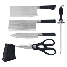 德國冰紋刀具6件組 不鏽鋼材質 切菜輕鬆省力 一體成型設計, 菜刀 + 剁刀 + 主廚刀 + 磨刀棒 + 廚房剪刀 + 刀座, 1組