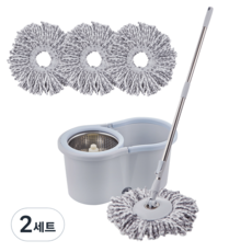 코멧 물걸레 청소기 세척 탈수통 + 밀대봉 + 극세사 걸레 4개입, 2세트