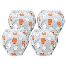 我家寶貝 6層紗寶寶學習褲, 腰腿鬆緊帶設計, 透氣吸水力強, L, 灰熊, 4件