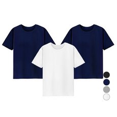 urbantee 中性款圓領30支棉短袖T恤 3件組, 白色+深藍色+深藍色