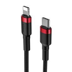 Baseus 倍思 Cafule系列 Type-C to 8-pin PD iPhone Lightning 高速充電傳輸線 20W, 1個, 紅黑色, 1m