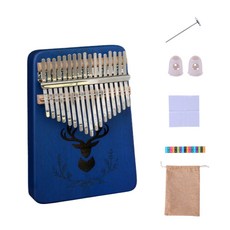 17音階原木卡林巴琴 鹿雕刻 藍色