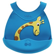 VIIDA JOY Series 便攜式矽膠圍兜, 吉兒長頸鹿 藍色, 1件, 1個
