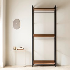 웰퍼니쳐 카이 드레스룸 철제 시스템 행거 2단 방문설치, 블랙 + 내추럴월넛