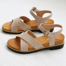 dangolunni 女款 Elfin X型繫帶坡跟涼鞋, 米色, 230