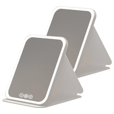 LED摺疊化妝鏡 [小號]白色款 14.5*18.5cm Type-c充電 無極調光, 2個