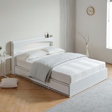 마네 3단 서랍 LED 수납침대 프레임 단품 방문설치, 화이트