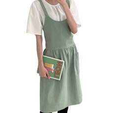Putria棉質亞麻吊帶圍裙, 綠色, 1個