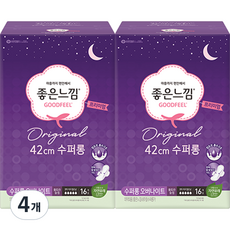 GOODFEEL 蝶翼型夜用衛生棉, 超長夜用型(42cm), 16片, 4包