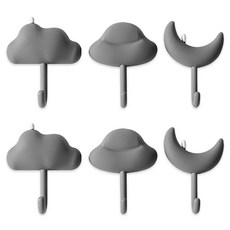 Hanbomnuri 黏貼式強力掛鉤 玄關 廚房 浴室 多用途壁掛 3件組, 2套, 灰色