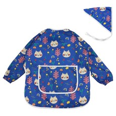 BEBE CHOUETTE 兒童圖案長袖美術畫畫衣 + 頭巾組, 小貓咪