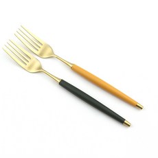 Bogen 韓國製造 Le Bien 金色餐具沙拉叉 2入, 1個, 芥末黃色, 深綠色