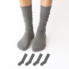 女款無壓迫羅紋捲邊長素色襪子 4雙組