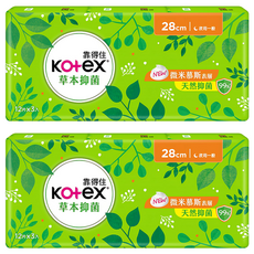 Kotex 靠得住 草本抑菌衛生棉, 28cm, 36片, 2組