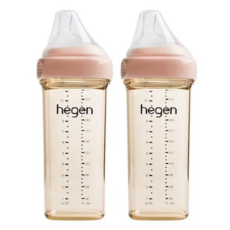 hegen 台灣公司貨 金色奇蹟 PPSU 多功能方圓型寬口奶瓶, 嫣粉, 330ml, 2個