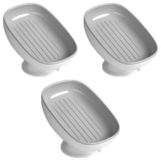 高伯吸式瀝水皂架立式, 3個, 白+灰