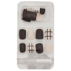 穿戴甲 彩繪凝膠美甲貼片 Set 24片, 清新棕格, 1盒