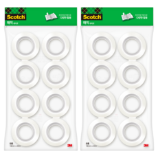 쓰리엠 스카치 매직테이프 리필 18mm x 20m 8롤, 2개, 반투명
