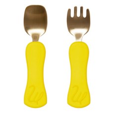 마미그래 유아용 방짜유기 자기주도 이유식 스푼세트, 프렌치프라이 옐로우, 1세트