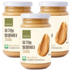 올가홀푸드 유기농 땅콩버터 크리미, 3개, 200g