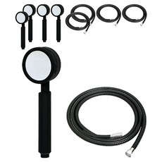 KOXINA 超大水壓啞黑花灑+金屬繩黑1.5m套裝, 黑色, 5組