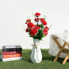 JOART 人造掃墓花 12朵網紗玫瑰花束 3入, 紅色, 3個