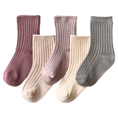 愛北鼻兒童糖果中筒襪 柔軟親膚 保暖 羅紋襪口彈性佳 經濟實惠, 紫色 + 灰色, M碼